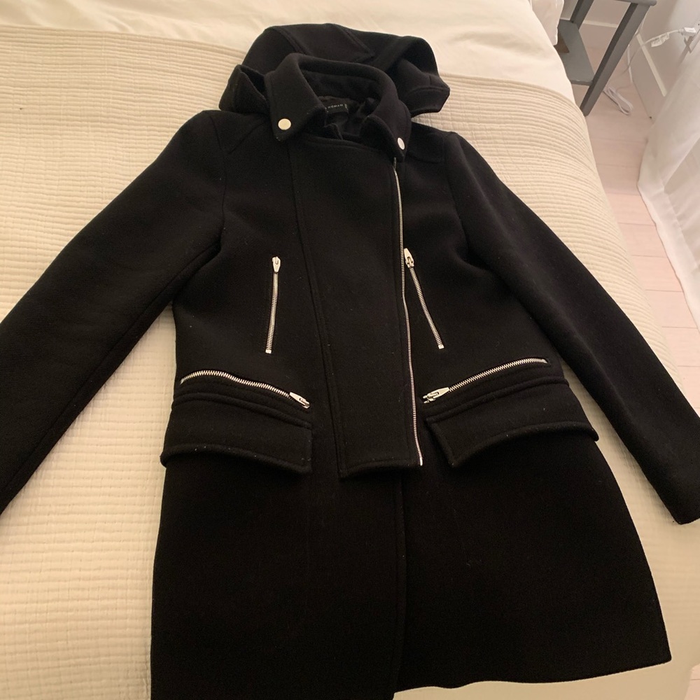 Zara Black Wool Hooded Coat
